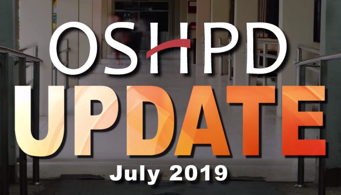 Graphic with HCAI logo with the text UPDATE in orange lettering with the wording July 2019 in white lettering underneath the word update.