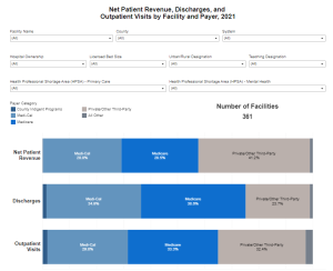 Dashboard with blue and grey horizontal bar chart with filters