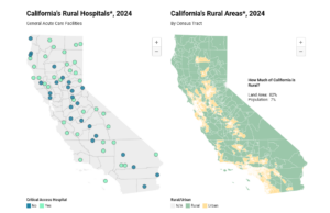 map of California showing rural hospitals and areas